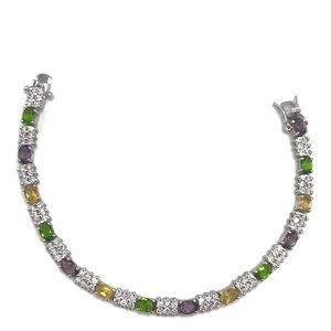 CZC 925 Sterling Silver Multi Color Crystal Link Tennis Bracelet